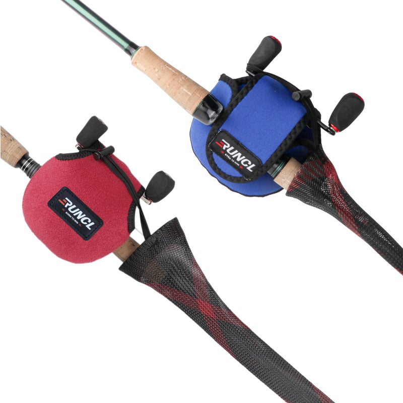 RUNCL Casting Rod Socks, Fishing Rod Sleeves, Fishing Pole Sleeves (Red&Black, 2pcs) & Baitcasting Reel Bags, Fishing Reel Covers (2pcs) - Image 5